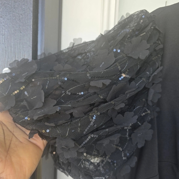 $208 Eliza J Floral-Short-Sleeve Boat-Neck Pleated Gown Sz 20W Plus Black New - Picture 5 of 15